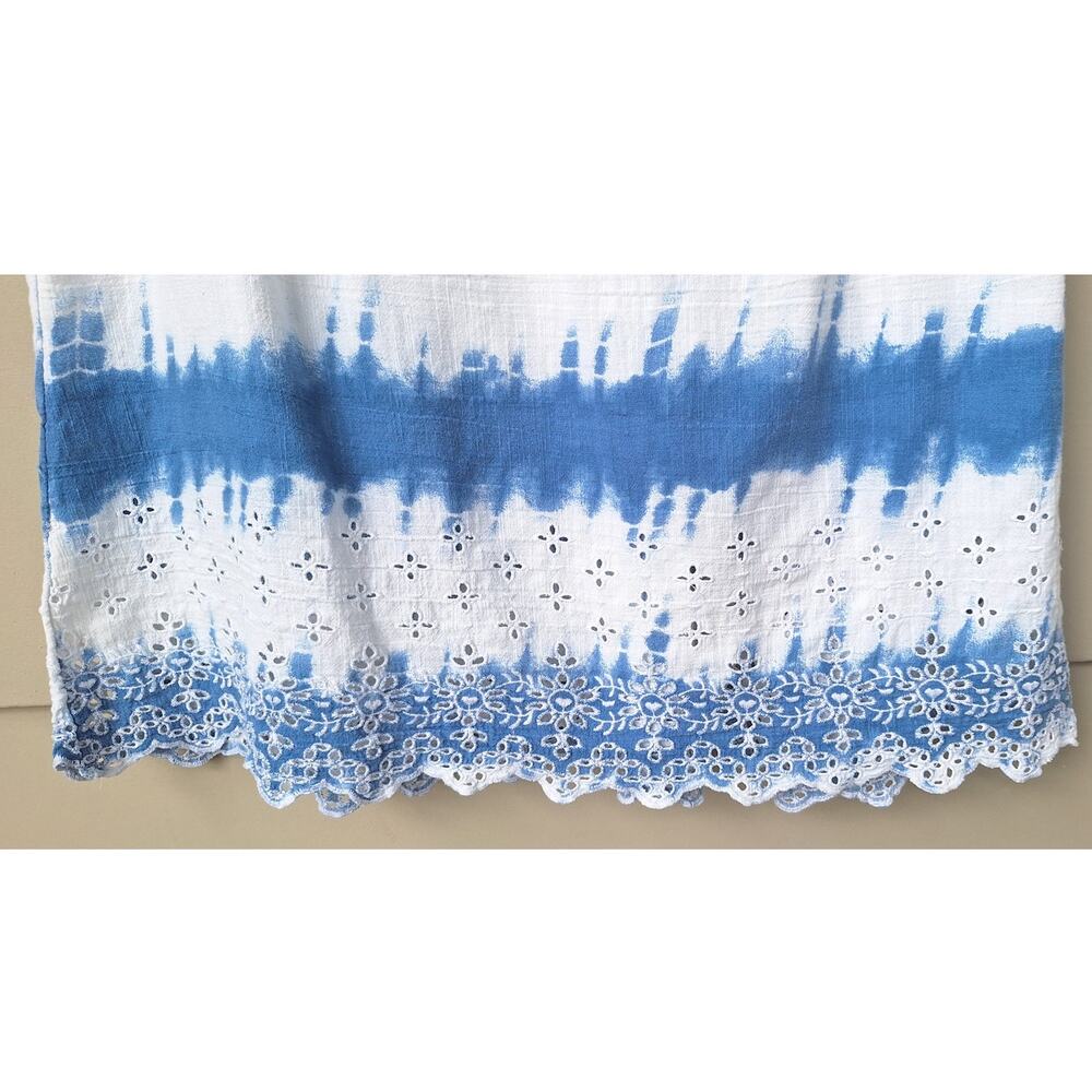 Style & Co Eyelet Pleated Tie Dye 100% Cotton Tank Top Tunic Blue White XL Boho - Picture 10 of 10